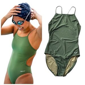 SPORTI Micro Back One Piece Swimsuit Olive Green Size XL 38 NWT Lycra Swimwear